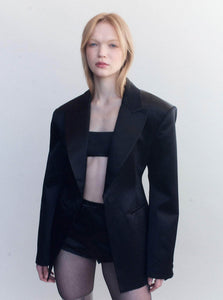 Courtney Zheng Blazer Inge Wool Silk Duchesse Satin Blazer Shop Courtney Zheng's Inge Wool Silk Duchesse Satin Blazer in Black