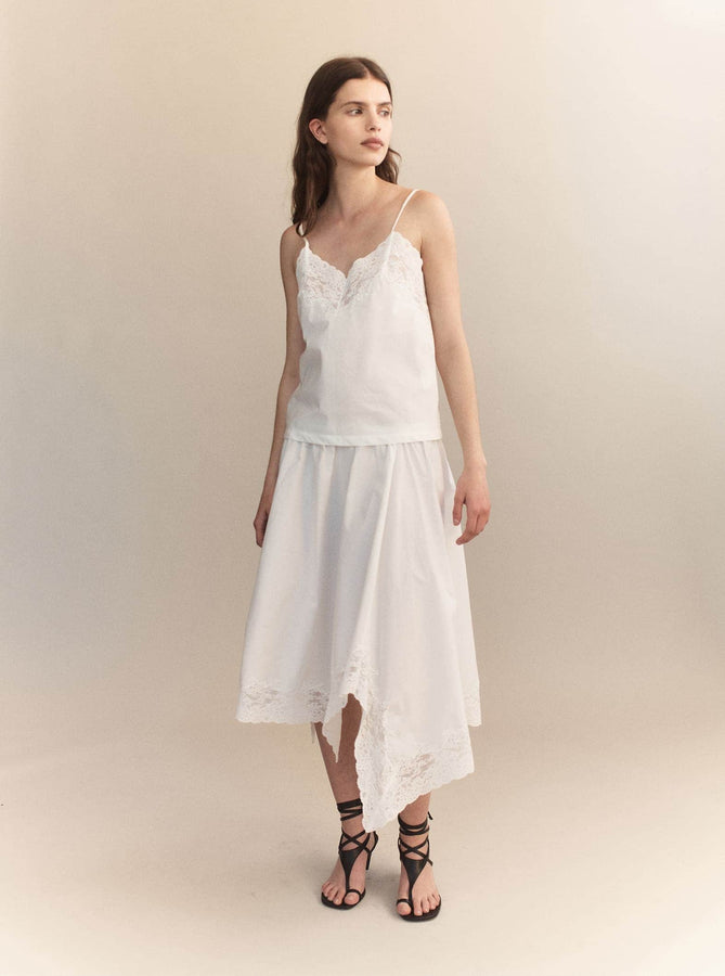 Courtney Zheng Cala Silk Cotton Lace Camisole in White – detail view