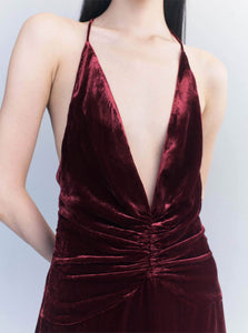 Courtney Zheng Maxi Dress Anika Silk Velvet Gown Shop Courtney Zheng's Anika Silk Velvet Gown in Garnet