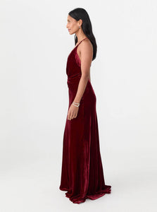 Courtney Zheng Maxi Dress Anika Silk Velvet Gown Shop Courtney Zheng's Anika Silk Velvet Gown in Garnet