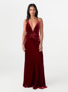 Courtney Zheng Maxi Dress Anika Silk Velvet Gown Shop Courtney Zheng's Anika Silk Velvet Gown in Garnet