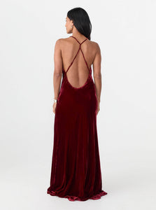 Courtney Zheng Maxi Dress Anika Silk Velvet Gown Shop Courtney Zheng's Anika Silk Velvet Gown in Garnet