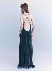 Courtney Zheng Maxi Dress Anika Silk Velvet Gown Shop Courtney Zheng's Anika Silk Velvet Gown in Storm Grey