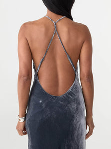 Courtney Zheng Maxi Dress Anika Silk Velvet Gown Shop Courtney Zheng's Anika Silk Velvet Gown in Storm Grey