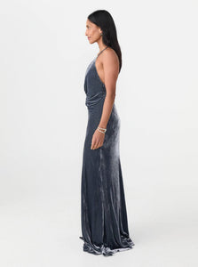 Courtney Zheng Maxi Dress Anika Silk Velvet Gown Shop Courtney Zheng's Anika Silk Velvet Gown in Storm Grey