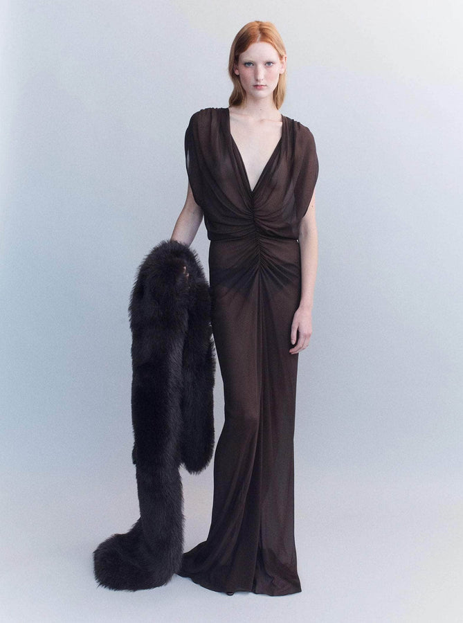 Courtney Zheng Maxi Dress XS Helene Ruched V Neck Gown Shop Courtney Zheng's Helene Ruched V Neck Gown