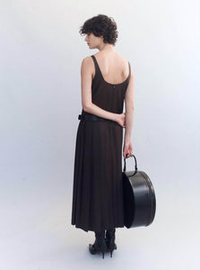 Courtney Zheng Midi Dress Alicja Pleated Wool Blend Midi Dress Shop Courtney Zheng's Alicja Pleated Wool Blend Midi Dress In Brown