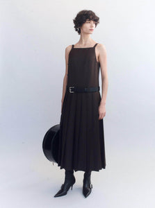 Courtney Zheng Midi Dress Alicja Pleated Wool Blend Midi Dress Shop Courtney Zheng's Alicja Pleated Wool Blend Midi Dress In Brown