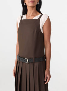 Courtney Zheng Midi Dress Alicja Pleated Wool Blend Midi Dress Shop Courtney Zheng's Alicja Pleated Wool Blend Midi Dress In Brown