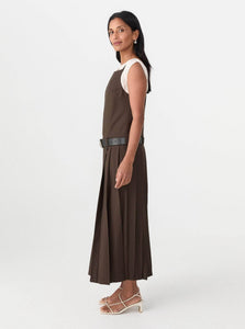 Courtney Zheng Midi Dress Alicja Pleated Wool Blend Midi Dress Shop Courtney Zheng's Alicja Pleated Wool Blend Midi Dress In Brown