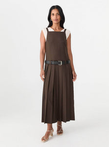 Courtney Zheng Midi Dress Alicja Pleated Wool Blend Midi Dress Shop Courtney Zheng's Alicja Pleated Wool Blend Midi Dress In Brown