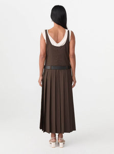 Courtney Zheng Midi Dress Alicja Pleated Wool Blend Midi Dress Shop Courtney Zheng's Alicja Pleated Wool Blend Midi Dress In Brown