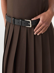 Courtney Zheng Midi Dress Alicja Pleated Wool Blend Midi Dress Shop Courtney Zheng's Alicja Pleated Wool Blend Midi Dress In Brown