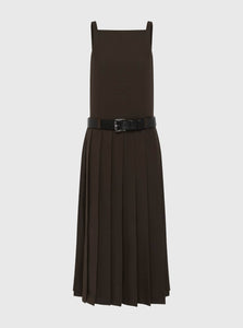 Courtney Zheng Midi Dress XS Alicja Pleated Wool Blend Midi Dress Shop Courtney Zheng's Alicja Pleated Wool Blend Midi Dress In Brown