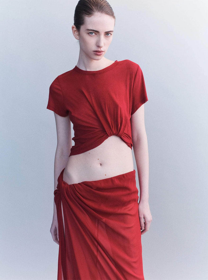 Courtney Zheng T-shirt S Supima Cotton Tuck Tee Shop Courtney Zheng's Supima Tuck Tee in Red