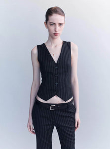 Courtney Zheng Vest XS Signe Chalkstripe Wool Vest Shop Courtney Zheng Signe Chalkstripe Wool Vest