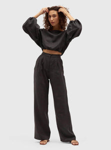 Dominique Healy Crop Top Louie Crop Black Washed Linen Dominique Healy Louie Crop Black