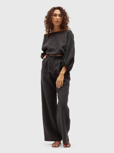 Dominique Healy Crop Top S/M Louie Crop Black Washed Linen Dominique Healy Louie Crop Black