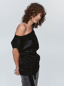 Side view of woman wearing Marle Top Jude Top Shop Marle's Refined Jude Top in Black