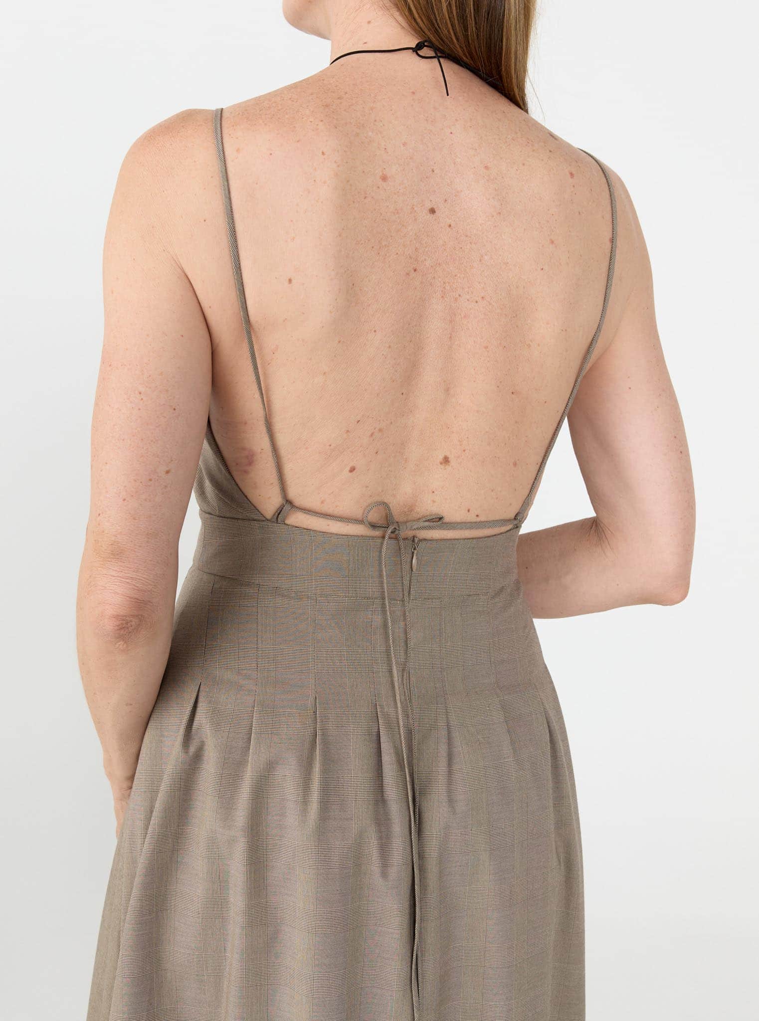 Matin | Ortona Open Back Dress Beige Check | RIISE - RIISE Matin | Ortona Open Back Dress Beige Check | RIISE - RIISE
