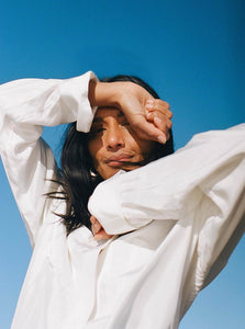 Matin Shirt Shaped Yoke Cropped Shirt Shop Matin's Shaped Yoke Cropped Shirt in White