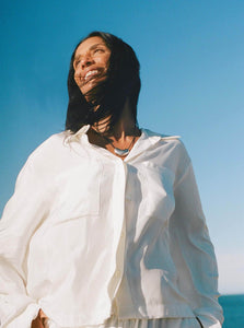 Matin Shirt Shaped Yoke Cropped Shirt Shop Matin's Shaped Yoke Cropped Shirt in White