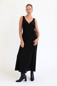 Olga Joan Apparel Plunge Bias Mid-Length Dress Nera