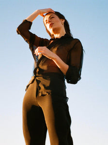 SAINT Women's Shirt Classic Sheer Silk Shirt SAINT Classic Silk Shirt Sheer Black