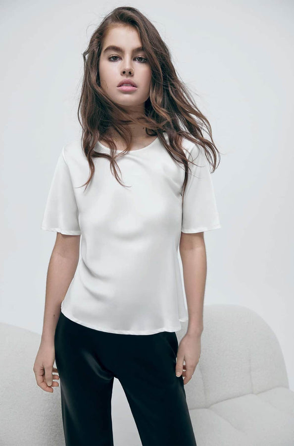 Silk Laundry Top Short Sleeve Bias Top Silk Laundry | Short Sleeve Bias Top – White | RIISE