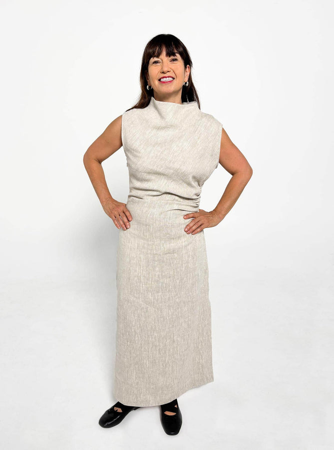 Skall Studio Midi Dress Sahara Dress Skall Studio | Sahara Draped Dress - Light Linen | RIISE