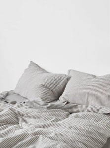 In Bed Duvet Cover 100% Linen Duvet Cover IN BED 100% Linen Duvet Cover in Grey & White Stripe