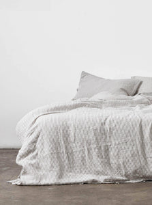 In Bed Duvet Set 100% Linen Duvet Set IN BED 100% Linen Duvet Set in Grey & White Stripe