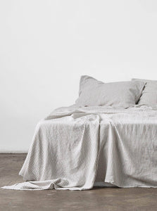 In Bed Flat Sheet Single 100% Linen Flat Sheet IN BED 100% Linen Flat Sheet in Grey & White Stripe