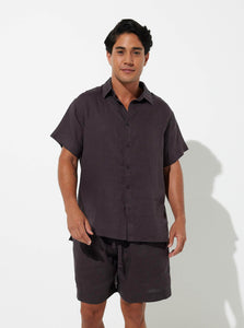 In Bed Mens Shirt Small 100% Linen Short Sleeve Shirt IN BED 100% Linen Short Sleeve Shirt in Kohl Mens