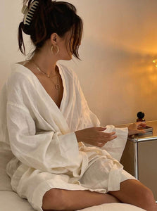 In Bed Robes Default 100% Linen Robe IN BED 100% Linen Robe in White