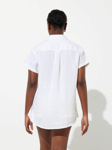 In Bed Sleepwear Shirt 100% Linen Short Sleeve Shirt IN BED 100% Linen Short Sleeve Shirt in White