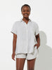 In Bed Sleepwear Shirt One 100% Linen Short Sleeve Shirt IN BED 100% Linen Short Sleeve Shirt in Grey & White Stripe